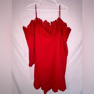 Denim 24/7 Red Asymmetrical Ruffled Cold Shoulder Blouse